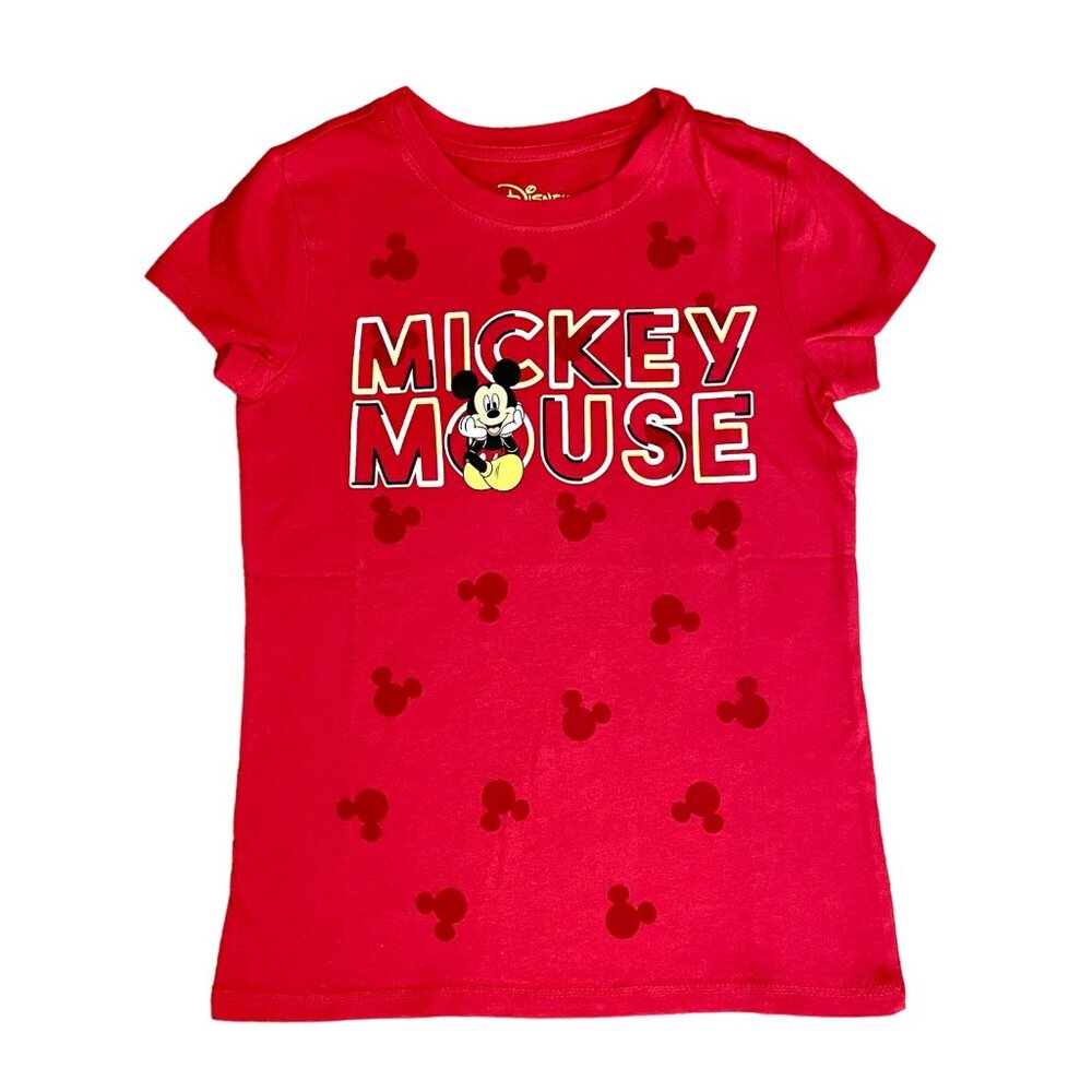 Disney Mickey Mouse Red Graphic T-shirt Girls Sz M 7/8 Hidden Mickey Accents